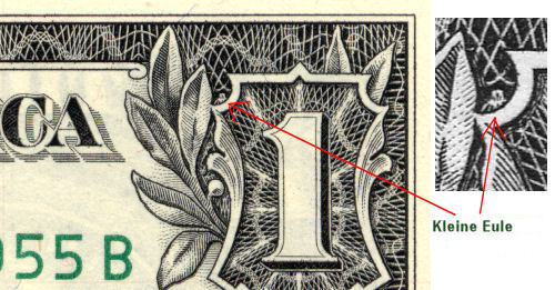 Eulen Symbol auf dem Dollar